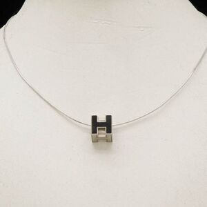 Hermès Black Enamel "H" .725 Silver Pendant Necklace with Original Box